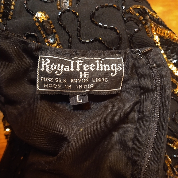 Vintage 80's Royal Feelings Silk Gold and Black Beaded and Sequin Top Larege - Picture 5 of 6